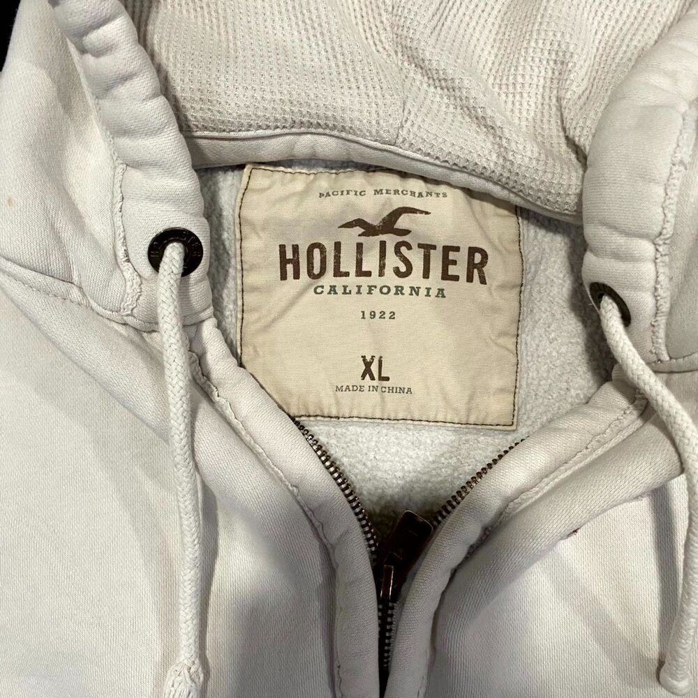 Hollister Hoodie Men's XL White Full-Zip Performance Gym Running Fleece-Lined - Picture 3 of 9